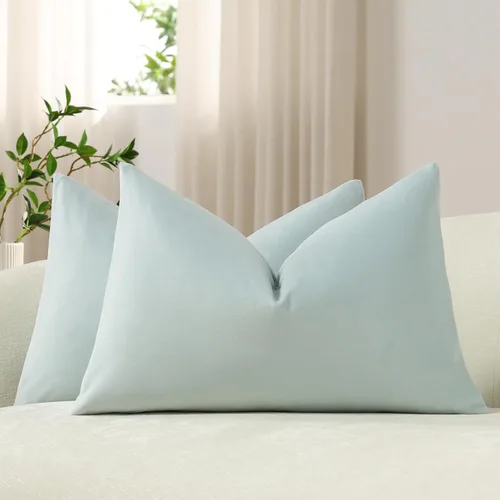 Miniatura 34 de Dezene - 2 fundas decorativas de terciopelo para almohada Hielo de vainilla