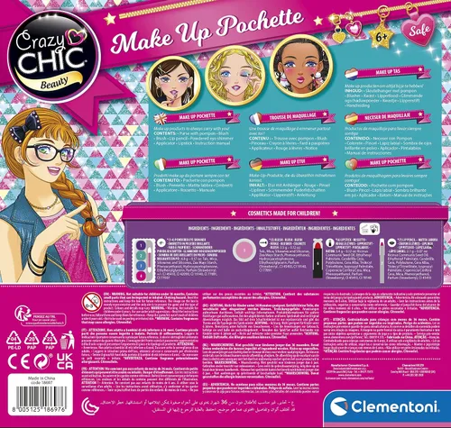 Miniatura 3 de Clementoni 18697 Crazy Chic Pochette - Juego de maquillaje para niñas de 6 años, multicolor