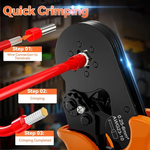 Miniatura 5 de Preciva Kit de herramientas de prensado de virola AWG23-10/0.25-6mm² con conectores de alambre de 19 tamaños, alicates de crimpado de alambre