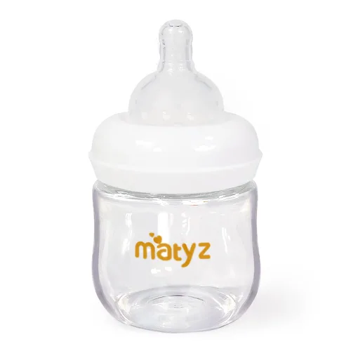 Miniatura 12 de Matyz Paquete de 2 biberones de vidrio para lactancia materna con tapas (rosa, 4 onzas), biberones de cuello ancho para lactancia materna, biberones