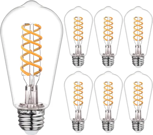 Miniatura 14 de ST19/ST58 Bombilla LED Edison vintage, 4.5 W, blanco cálido 2500 K, bombilla de filamento LED espiral flexible de vidrio ámbar, 450 lm, regulable