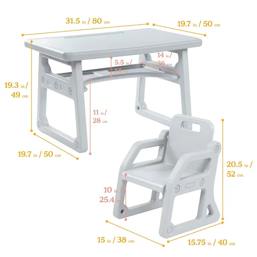 Miniatura 2 de ECR4Kids Escritorio y Silla Plus para Niños, Muebles para Niños, Gris Claro, 2 Piezas