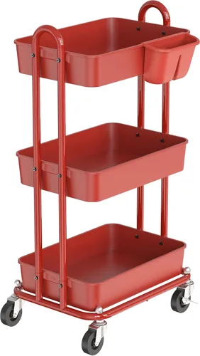 Miniatura 6 de Simple Houseware - Carro multiusos rodante de 3 niveles con cubos colgantes, color Rojo
