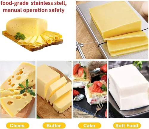 Miniatura 6 de Cortador de mantequilla de acero inoxidable con escala de tamaño preciso, para rebanar queso y mantequilla, equipado con 5 cables de corte de queso