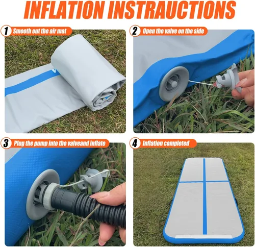 Miniatura 5 de SUDOO Gymnastics Air Mat 10ft/13ft/16ft Inflatable Air Tumble Track Mat 4" Thick Tumbling Mat With Pump or No Pump for Training Tumble Yoga Azul