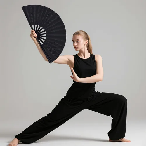 Miniatura 5 de Marrywindix 3 abanicos plegables chinos grandes, abanicos de mano para hombres y mujeres, línea de actuación, decoraciones de baile, eventos