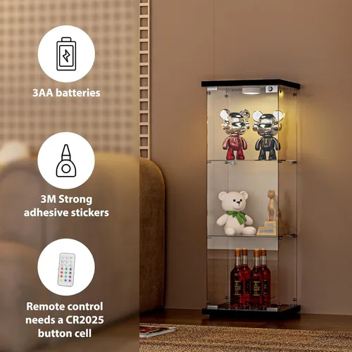 Miniatura 5 de FANYUSHOW - Vitrina de cristal templado con luces LED y cerradura, negro, gabinete Curio de 1 puerta y 3 estantes con estantes de vidrio