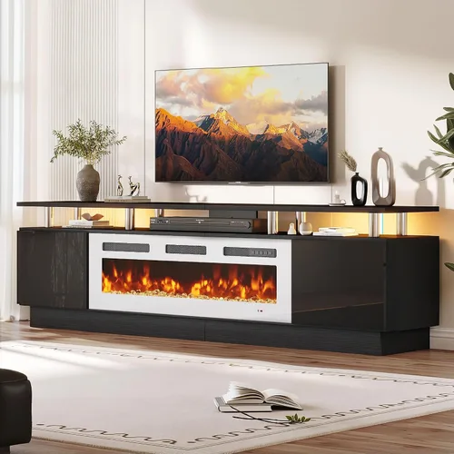 Miniatura 13 de oneinmil Soporte de TV con chimenea de 70 pulgadas para sala de estar, centro de entretenimiento con chimenea eléctrica con luces LED dobles