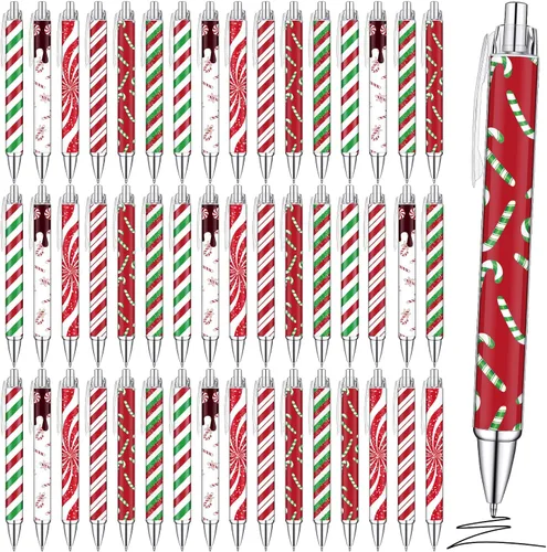 Miniatura 8 de Geyoga 48 piezas de bolígrafos navideños retráctiles, lindos bolígrafos de bola de Navidad de colores, tinta negra, suministros de oficina