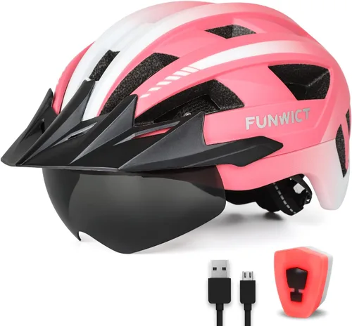 Miniatura 16 de Adult Bike Helmet with Visor and Goggles for Men Women Mountain Road Bicycle Helmet Rechargeable Rear Light Cycling Helmet