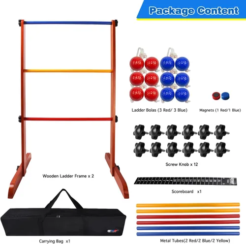 Miniatura 6 de GSE Games & Sports Expert Juego de escalera de madera maciza prémium con bolas de escalera y estuche de transporte para patio trasero al aire libre