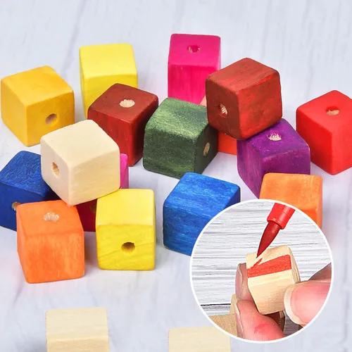 Miniatura 4 de Supkiir Cubos de madera para manualidades, 100 bloques de madera con agujeros, cubos de madera sin terminar para proyectos de bricolaje, alfabeto