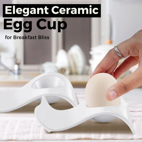 Miniatura 5 de Flexzion Taza de cerámica para huevos – 6 piezas de soporte duro para huevos duros y soporte para huevos hervidos suaves, taza de huevo blanco