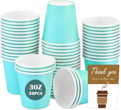 Wuadua Paquete de 50 vasos de papel espresso azul de 3 onzas, resistentes y a prueba de fugas para fiestas, eventos, oficina, uso doméstico, vasos