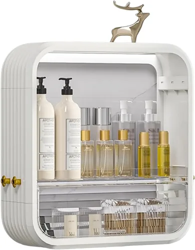 Miniatura 10 de JATIBOSH Organizador de cosméticos montado en la pared, estante de tocador para el hogar, sin perforación, productos para el cuidado de la piel