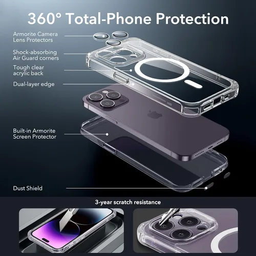Miniatura 2 de ESR Funda para iPhone 14, compatible con MagSafe, funda de cuerpo completo a prueba de caídas de grado militar con protector de pantalla de vidrio