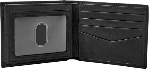 Miniatura 2 de Fossil Cartera de hombre de cuero Ingram de doble pliegue con bloqueo RFID y solapa para identificación, negro, (Modelo: ML3784001)