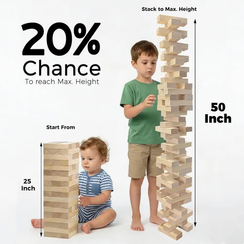 Miniatura 3 de Outdoor Games - Juego de apilamiento de torre de madera grande – 54 bloques de pino de alta calidad que se apilan hasta 4 pies con tablero de reglas