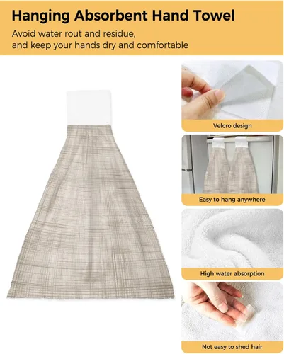 Miniatura 3 de Toallas de cocina colgantes estilo granja, retro, textil, textura a cuadros, toallas de mano con lazo para colgar, estilo granja, suaves