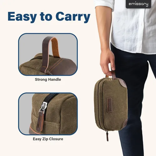 Miniatura 3 de emissary Bolsa de Aseo para Hombre de Cuero y Lona Bolsa de Aseo de Viaje Kit Dopp para Hombre Bolsa de Afeitar para Accesorios de Viaje, Marrón