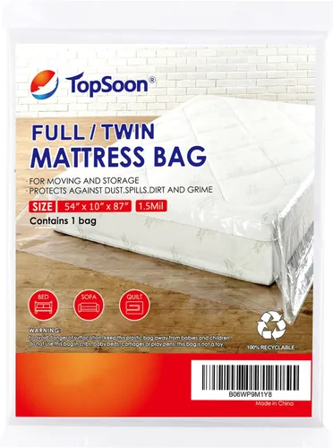 TopSoon Bolsa de almacenamiento de colchón, tamaño matrimonial/individual, 54 x 87 pulgadas, transparente
