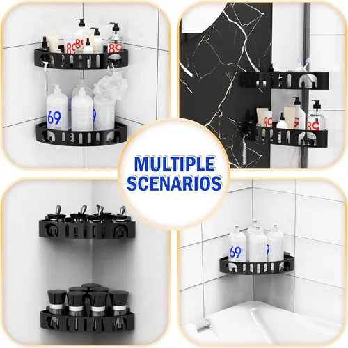 Miniatura 7 de Estante de ducha adhesivo de esquina sin taladro Organizador de baño de aleación de aluminio a prueba de óxido con soporte para afeitar