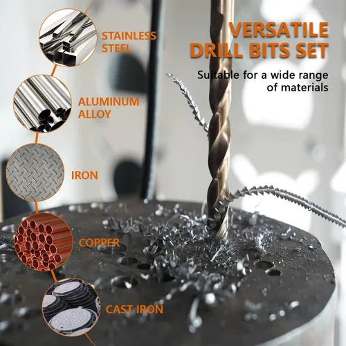 Miniatura 6 de Paquete de 5 brocas helicoidales de 1/2 pulgada para acero inoxidable, acero cobalto M35, longitud de trabajo, flauta de doble torsión, punta