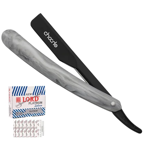 ChoCho Track Maquinilla de afeitar recta de acero inoxidable con 100 cuchillas de un solo filo de afeitar de peluquería para hombres profesional