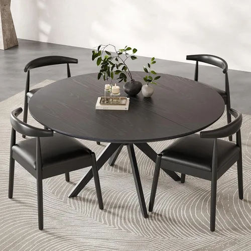 Miniatura 3 de Soohow Mesa redonda de cocina de comedor de madera maciza de 47.2 pulgadas para 4-6 personas con base de pedestal que se interseca