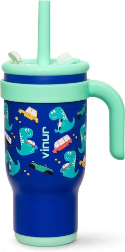 Miniatura 16 de VINUR Vaso para niños con asa - 14 oz de acero inoxidable con aislamiento al vacío de doble pared con tapa y pajita, vaso de agua de viaje