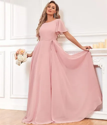 Miniatura 7 de Vestidos de dama de honor de manga corta para mujer, vestido formal de fiesta de noche