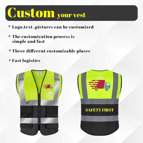 Miniatura 2 de BeautyWill Chaleco de seguridad con logotipo personalizado, Hi Vis Clase 2, chaleco reflectante de construcción unisex con 5 bolsillos