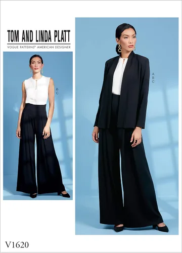 Vogue V1620E5 - Chaqueta sin forro para mujer, parte superior y pantalones holgados, patrones de costura por Tom y Linda Platt, tallas 14-22