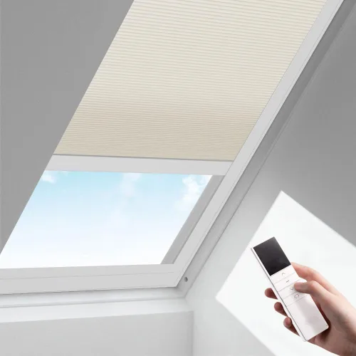 Miniatura 9 de Zshine Persianas celulares motorizadas sin cordones con panal de abeja, persianas opacas de tela para ventana de tragaluz (93021A blanco hueso)