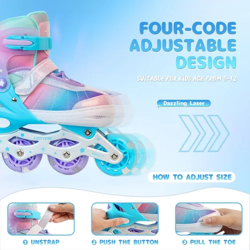 Miniatura 2 de Patines en línea ajustables para niños, niñas y adultos, patines con todas las ruedas que se iluminan para exteriores, para principiantes, jóvenes