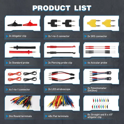 Miniatura 3 de Kit de cables de prueba de circuito automotriz de 110 piezas, kit de cables de multímetro, herramientas de diagnóstico automático multifunción