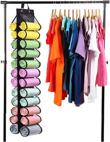 Miniatura 5 de Bolsa de almacenamiento para leggings con colgador, puede contener 24 leggings o camisas, compartimento para jeans, colgador de almacenamiento