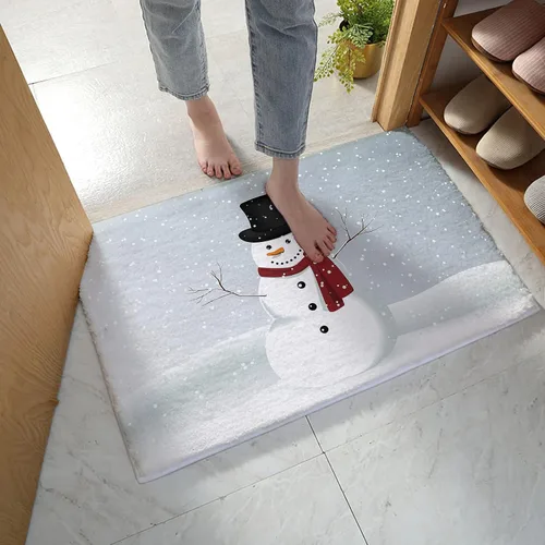 Miniatura 2 de T&H XHome Tapete antideslizante para interiores, absorbente, suave, peludo, diseño de muñeco de nieve, copo de nieve, lavable, duradero, tapete