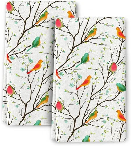 Juego de 2 toallas de cocina con diseño de pájaros, suaves y absorbentes, decorativas, regalos de pájaros para amantes de los pájaros, paños de té