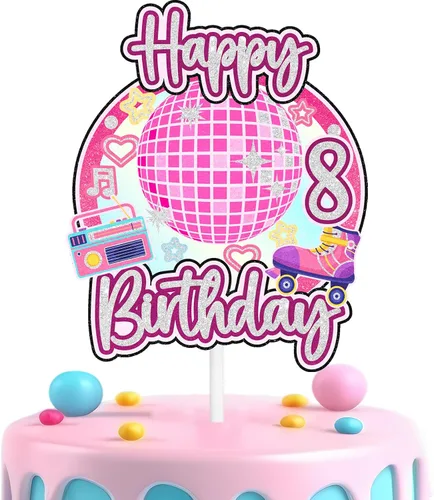 Miniatura 10 de Decoración retro de pastel de discoteca para niñas de 10 cumpleaños feliz hip hop, decoraciones de boombox, fiesta de patinaje sobre ruedas, fiesta