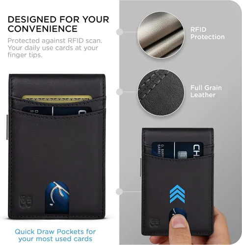 Miniatura 4 de SERMAN BRANDS Billetera con clip de dinero para hombre. Carteras delgadas con bolsillo frontal con bloqueo RFID para hombres, de cuero de grano