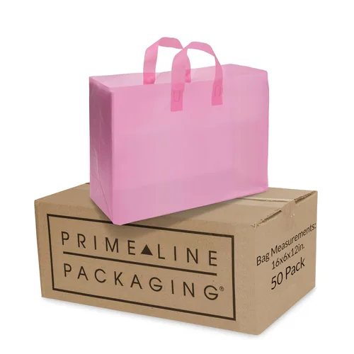 Miniatura 12 de Prime Line Packaging Bolsas de regalo rosadas, bolsas de regalo de plástico esmerilado con asas para pequeñas empresas, golosinas, compras