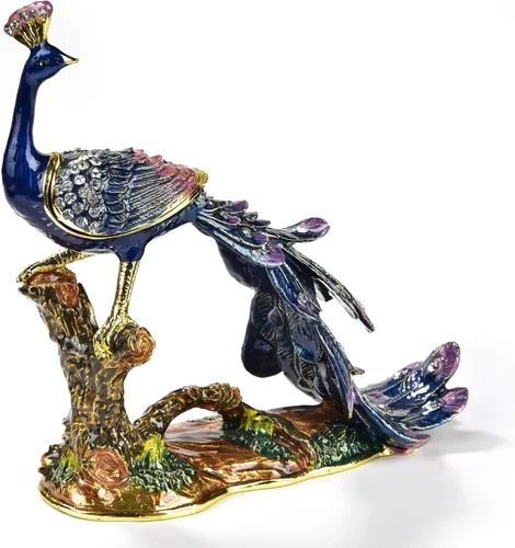Miniatura 4 de KALIFANO Joyero de pavo real en rama con cristales de Swarovski y piedras preciosas hechas para almacenamiento y organización, aretes hechos a mano