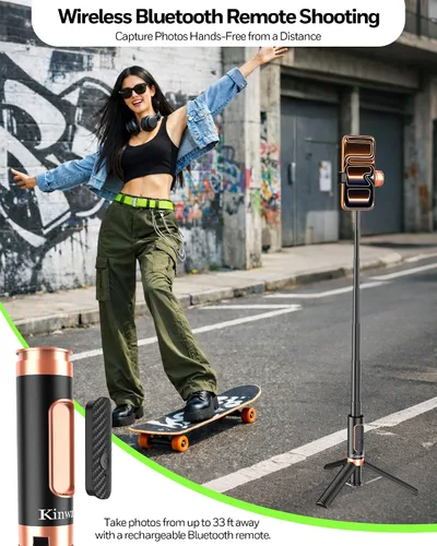 Miniatura 5 de Trípode selfie stick para iPhone y Android, soporte de trípode portátil para teléfono con control remoto Bluetooth, apertura de un clic, compacto