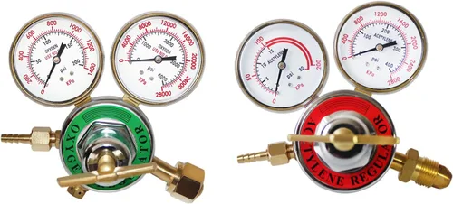 Medidores de gas de soldadura duales, oxígeno (CGA-540) y acetileno (CGA-510) Combo de reguladores (2 PCS), regulador de soldador de gas de calibre