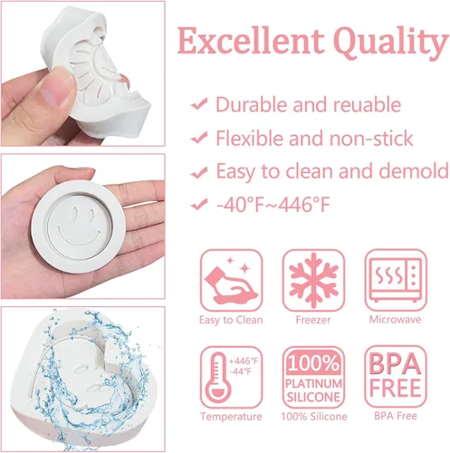 Miniatura 6 de Moldes de silicona para fondant de cara sonriente (3 unidades), molde de silicona para decoración de pasteles de flores sonrientes para cupcakes