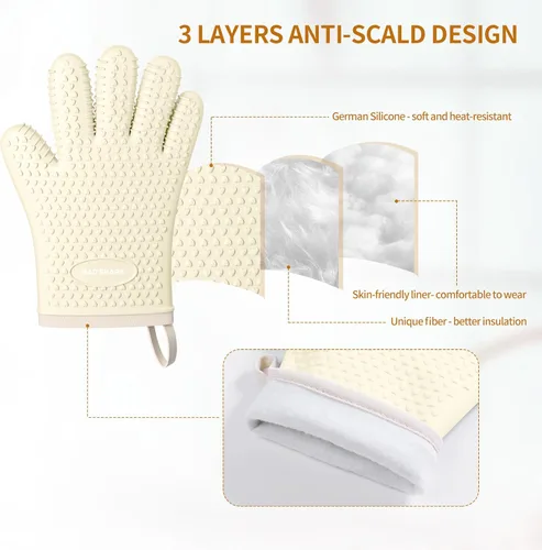 Miniatura 5 de MAD SHARK Guantes de Horno de Silicona Resistentes al Calor 450 Grados, Impermeables y Antideslizantes con Dedos, Guantes de Horno de Silicona