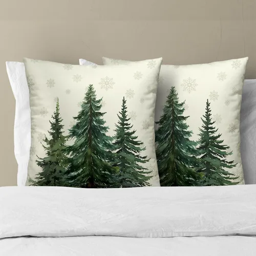 Miniatura 6 de Fundas de Almohada de Bosque de Pinos 22x22 Juego de 2, Fundas de Almohada Decorativas de Árboles de Abeto y Cedro Verde Nieve Beige de Invierno