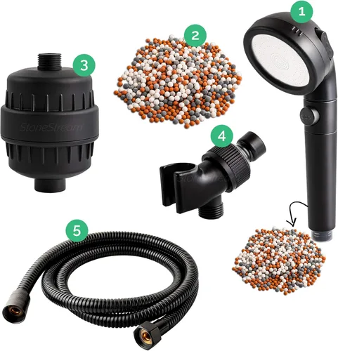 Sistema de cabezal de ducha original StoneStream® EcoPower, filtro iónico similar al spa para suavizar el agua, aumentar la presión y ahorrar agua,