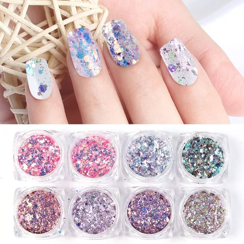 Miniatura 7 de Suministros de uñas holográficas con purpurina para uñas, decoración de uñas en polvo de sirena, lentejuelas brillantes 3D, dijes de manicura